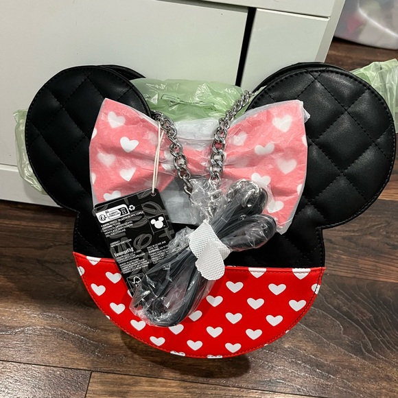 Loungefly Disney Minnie and Mickey Mouse Heart Shaped Crossbody - Picture 5 of 6